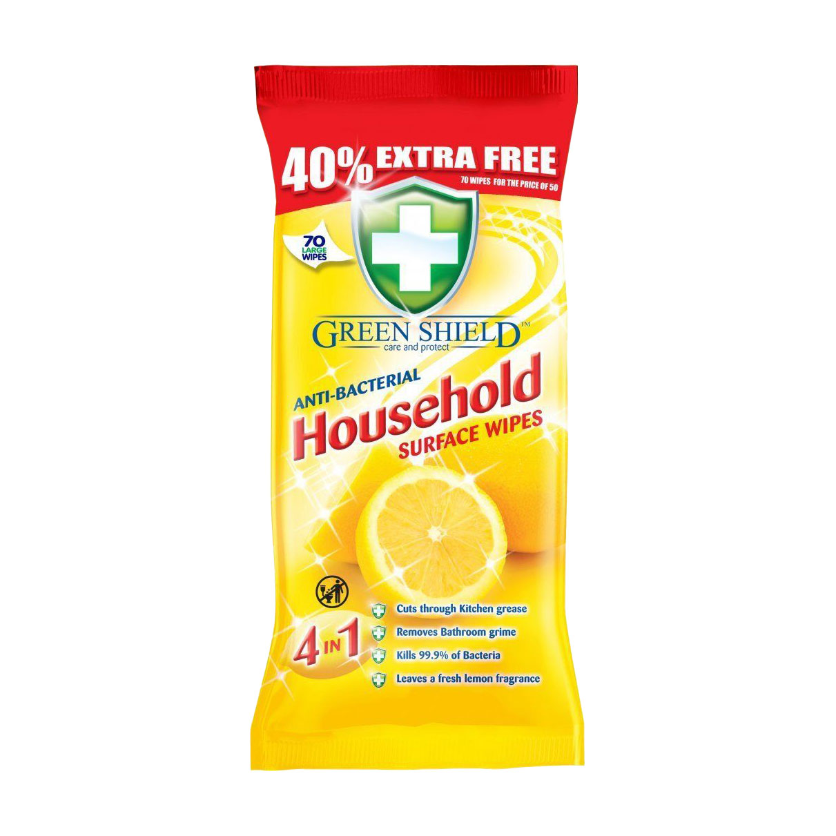 Вологі серветки для прибирання Green Shield Anti-Bacterial Household Surface Wipes Універсальні, 70 шт
