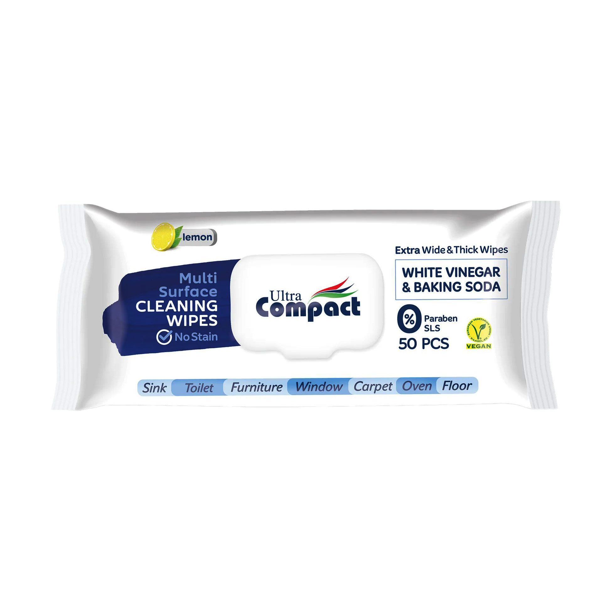 Вологі серветки для прибирання Ultra Compact Multi Surface Cleaning Wipes з ароматом лимону, 50 шт