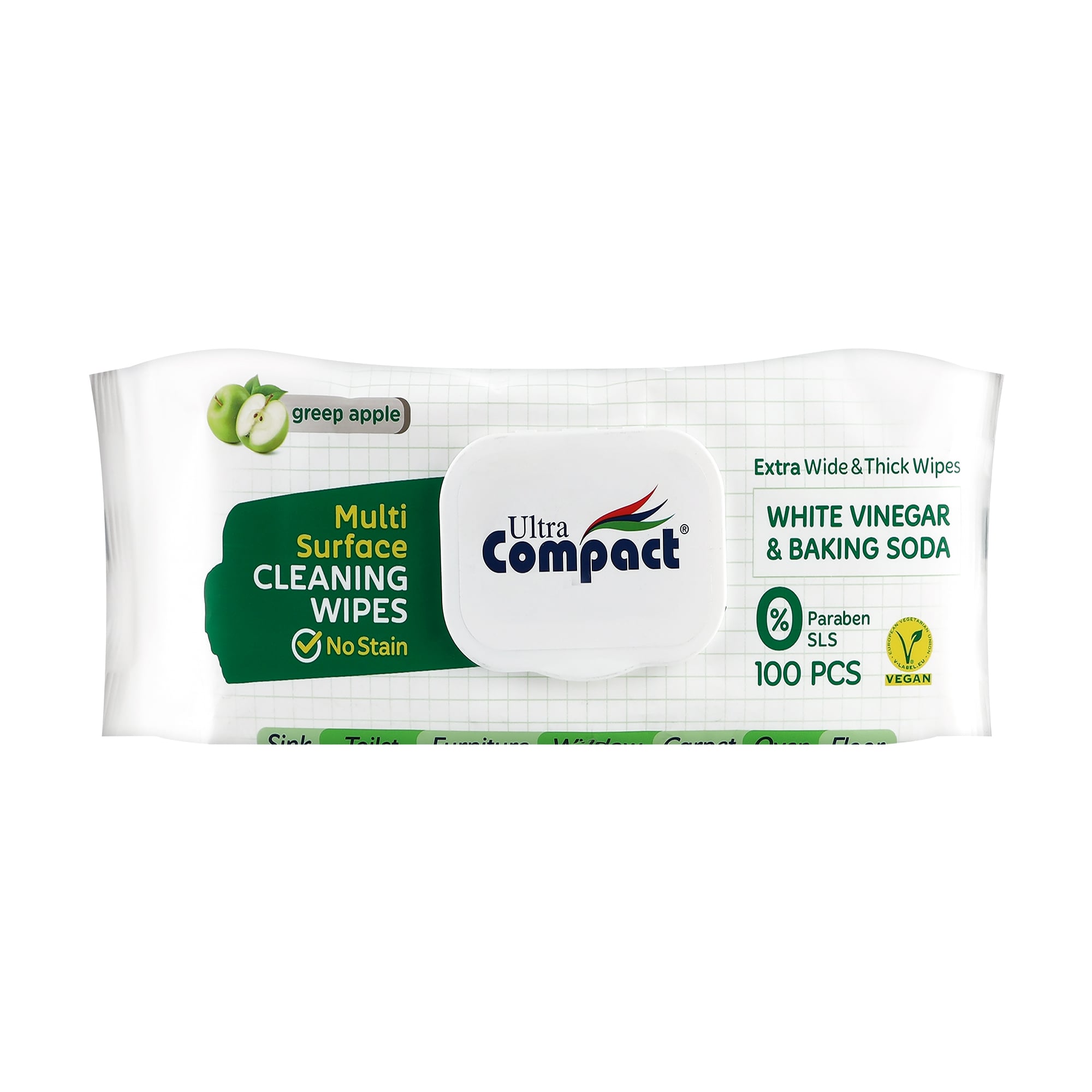 Вологі серветки для прибирання Ultra Compact Multi Surface Cleaning Wipes з ароматом яблука, 100 шт